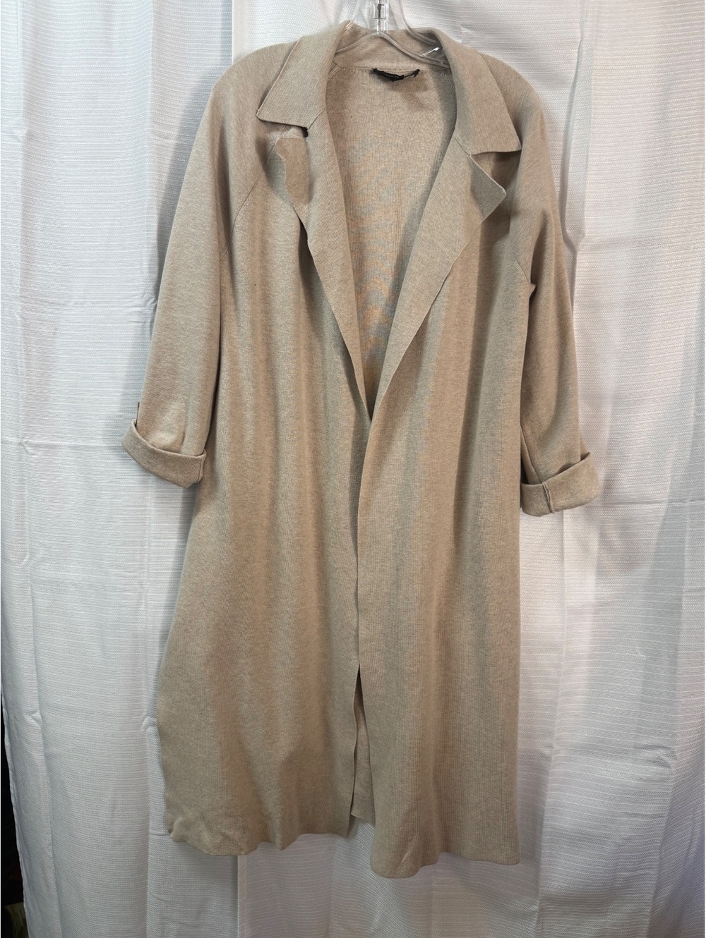 Ann Taylor Beige Long Open Front Cardigan Sweater Large
